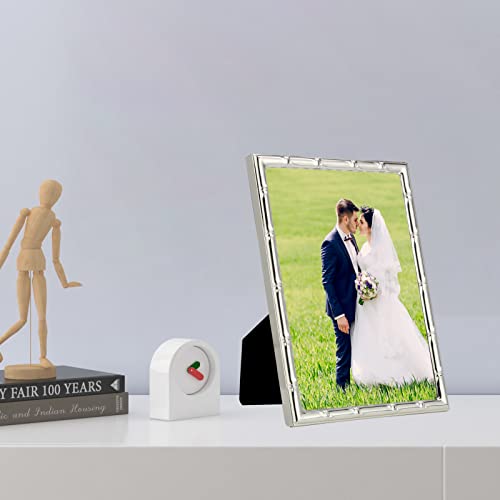YiPinYin 4x6'' Bamboo Detail Designs Silver Metal Picture Frame 2pack, Elegant Silver Plated Baby Nurse Photo Frames 4x6'' With Soft Touch Velvet Backing for Desktop and Wall Décor - color: Silver, size: 4x6Inch 2PK