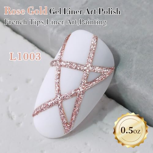 Double Rhythm 15 Ml Metallic Gel Liner Nail Art Gel Bronze Mirror Chrome Painted Drawing Stripper 3D Effect Gel Polish (Glitter Champagne Gold-L1003) - color: Champagne Gold