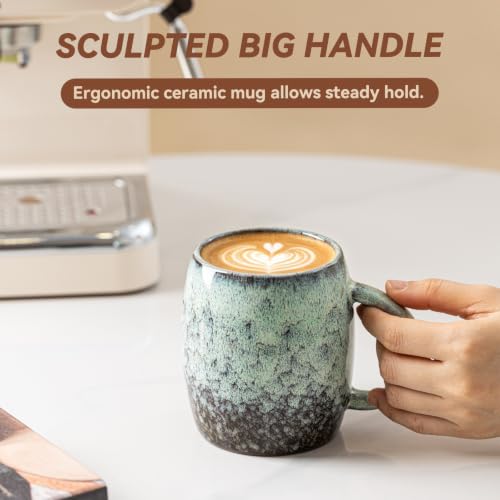 Misty Moss Ceramic Mug, 15oz Reactive Glaze Mug, Self Care Gift for Her - color: 14OZ - Misty Moss · BREATHE