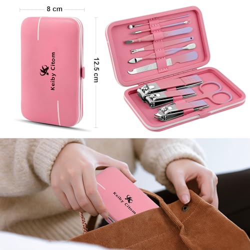 Manicure Set, Travel Mini Nail Clippers Kit Pedicure Care Tools, 10pcs Stainless Steel Grooming kit (Pink Purple) - color: Pink Purple