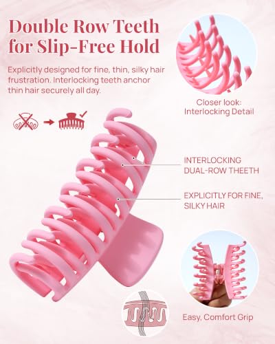 Mesovor 4 Pack 3.5" Double Row Teeth Claw Clips for Thin Fine Hair Non-Slip - color: Colorful Matte