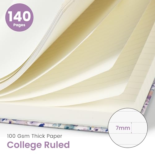 Taja Spiral Lined Journal for Women, Pretty Hardcover Journal Notebook, A5 - color: K-Purple Blocks