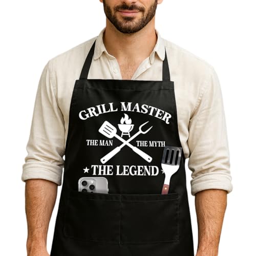 Funny Black Grill Apron with Pockets for Man,Dad,Husband,Father in Law,Chef Daddy Grilling Apron BBQ Cooking Gifts - color: Bring Me Cold Beer