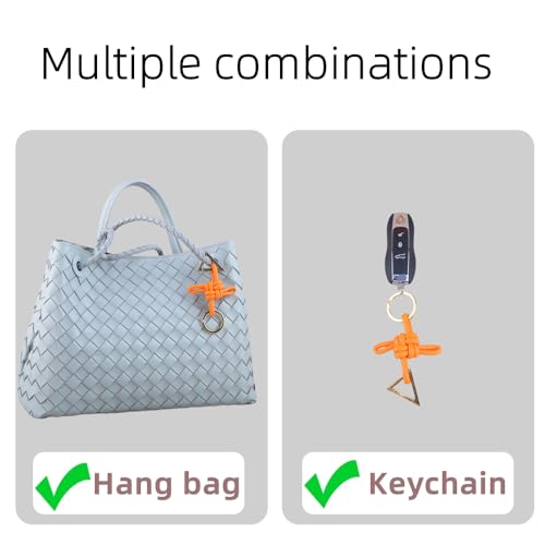 Ladies' genuine leather Chinese knot keychain, D-shaped horseshoe shaped car keychain, bag charm pendant - color: Orange
