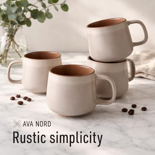 Ava Nord Small Stoneware Ceramic Coffee Mugs Set of 4-6 oz - Rose Sand - color: Rose Sand, size: 6 Oz