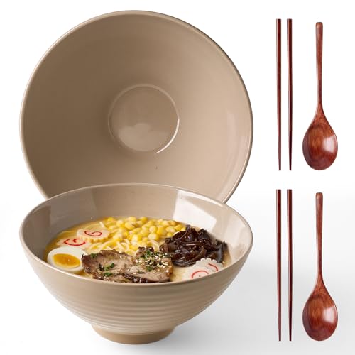 famiware Milkyway 54 oz Large Ramen Bowls Set of 2, Cinnamon Brown - color: Cinnamon Brown