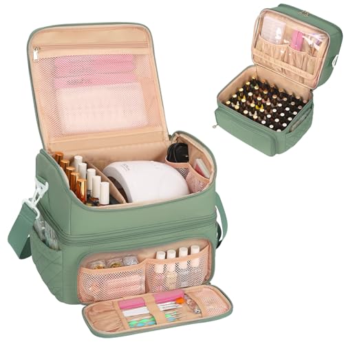 Nail Polish Organizer, Nail Organizers And Storage Bag Holds 48 Bottles & Full Size Nail Lamp, Double Layer Nail Tech Travel Case for Nail Supplies & Manicure Kit & Pedicure Tools (Green, 48 Slots) - color: Nylon Green, size: 48 Slots