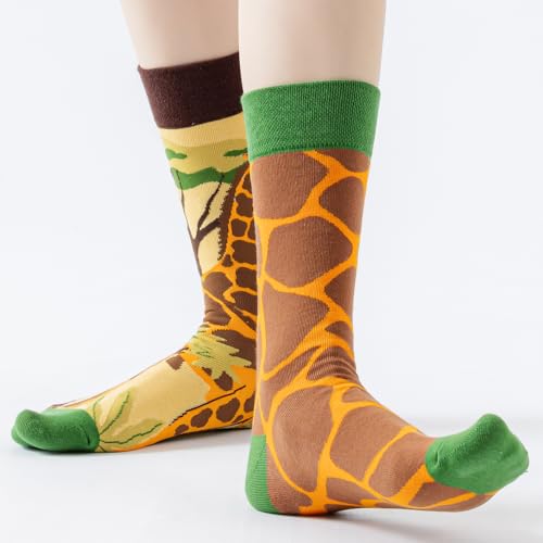 2 Pairs Cartoon Animal Crew Socks Fun Cotton Mid Calf Socks for Women - color: Giraffe