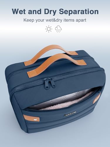 COOSKY Women's Hanging Toiletry Bag, Waterproof Travel Cosmetic Organizer with Jewelry Storage, Large Capacity Makeup Case for Full-Size Skincare & Bathroom Essentials, Portable Cosmetic kit, Navy - color: Navy blue
