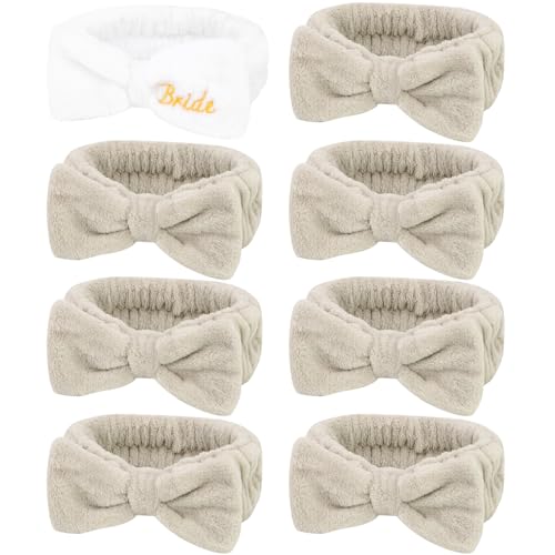 Semato Bachelorette Party Favor Set - Bride & Bridesmaid Spa Headbands (1 bride+ 7 Light coffee) - color: 1 bride+ 7 Light coffee