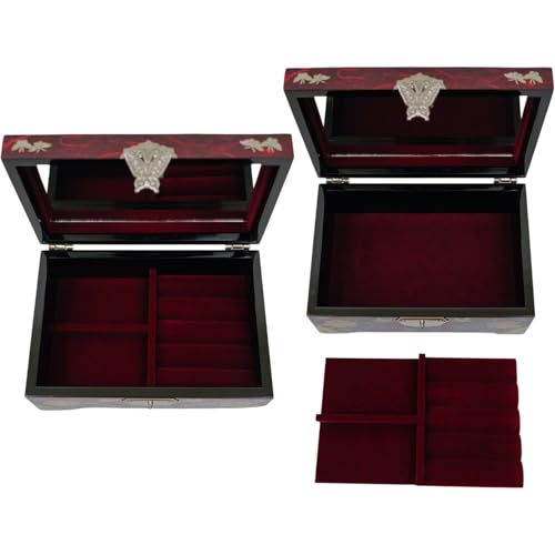 February Mountain Mother of Pearl Jewelry Organizer Box with Ring Tray - Gifts for Women Unique gift for women who have everything - color: Red