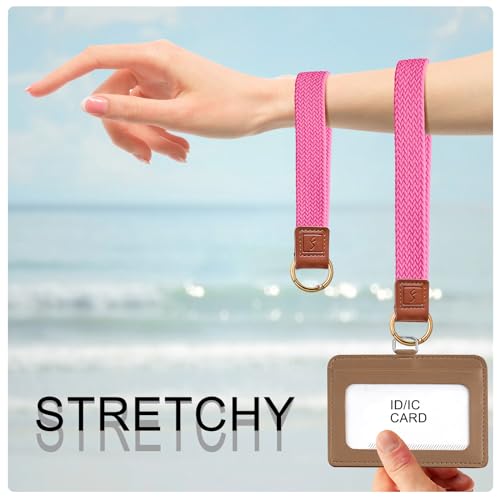 Fishent Stretchy Key Chain, Cute Keychain Wristlet, Upgraded Woven Wrist Lanyard for Keys, Key Chains for Women Men Car Keys ID Badges Card Wallet Phone, Pink - color: Pink