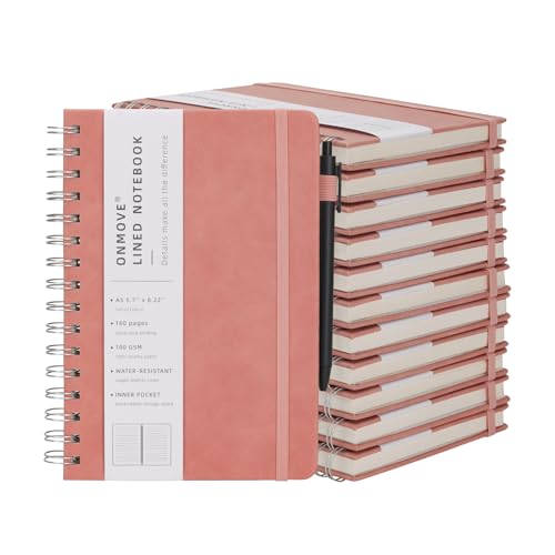 Spiral Notebooks Journal for Women Men 12 Pack Bulk Leather Hardcover with Pen Holder A5 160 Pages 100 GSM Thick Paper for Work School Lined Pink - color: Pink