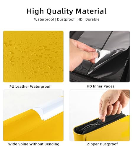 Top Loader Binder, Holds 128 Cards, 4 Pocket Zipper Binder for 3" x 4" Top Loader, Ringless Side-Loading Pages, Collectible Sports & Hard Sleeve Card Album (Golden Yellow) - color: Golden Yellow