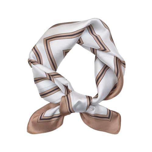 100% Mulberry Silk Neck Scarf for Women Square Neckerchief – 21 inch - color: Beige Brown