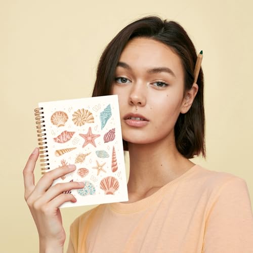 JXREQ Trendy Coastal Beach Seashell Journal Notebook, Ocean Journaling Notebooks for Women Note Taking Writing, Office School Supplies for Teen Girls College, Preppy Spiral Notebooks 5.5x8.3 - color: Seashell 6