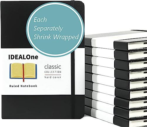 IDEALOne Black 10 pack, Hardcover Leather Journal Notebook Lined–A5(5.7 x 8),College ruled Journaling Notebooks,160 pages,100GSM Paper,Journal for Women,Men, Teens - color: Black Lined, size: 10 Pack