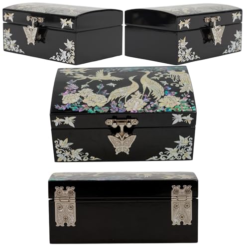 February Mountain Mother of Pearl Jewelry Box – Christmas, Birthday, Valentine’s Day & Mother’s Day Gift for Women, Wedding Keepsake, Elegant Holiday Stocking Stuffer (Cranes in Bloom) - color: Cranes in Bloom