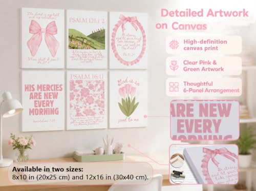 6Pcs Framed Pink Christian Canvas Wall Art - color: Pink Bible-Wrapped Canvas, size: 10"Lx8"W