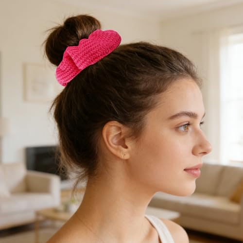 Scrunchies for Women Girls 6Pcs Hot Pink Knit Fuzzy Scrunchies for Thick Hair Ultra Textured Soft Scrunchy Hair Ties Solid Elastic Hair Bands Ponytail Holders Cute Hair Accessories Holiday Gift - color: Hot Pink 6PCS