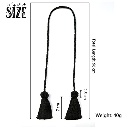 BEL AVENIR 2 Pack Handmade Rope Tassel Curtain Tiebacks - color: Black, size: 2 Pack
