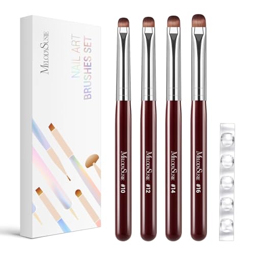 MelodySusie 4Pcs French Manicure with Rosewood Handles Nail Brush Set - color: Brown, size: #10, #12, #14, #16