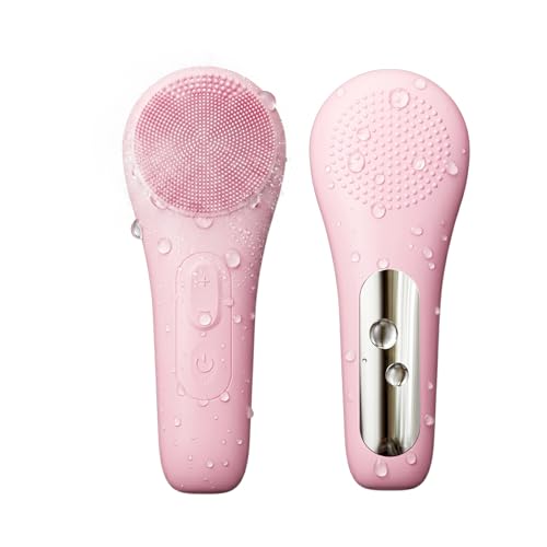 Silicone Facial Cleansing Brush，500mAh Rechargeable Face Scrubber，IPX7 Waterproof Electric Face Scrubber with 5 Adjustable Levels,for Deep Cleaning,Exfoliating & Massaging (Pink) - color: Pink