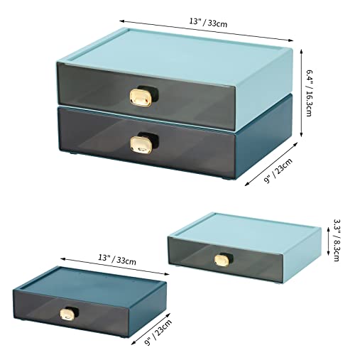 Desktop Storage Drawers, Plastic Countertop Printer Paper Organizer - color: 2 Large Drawers, BU & CYAN