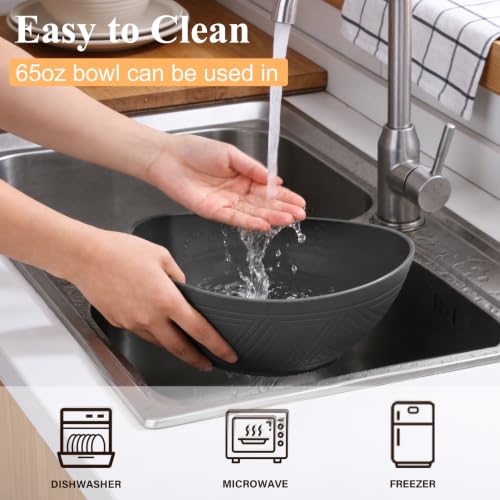 65 OZ Large Salad Bowls, Large Plastic Bowl Reusable (Black) - color: Black, size: 65 Oz