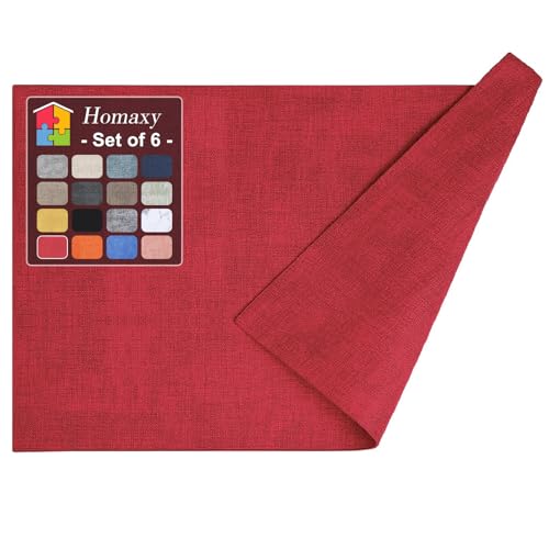 Homaxy PU Faux Leather Placemats for Dining Table, Set of 6, Red - color: Red