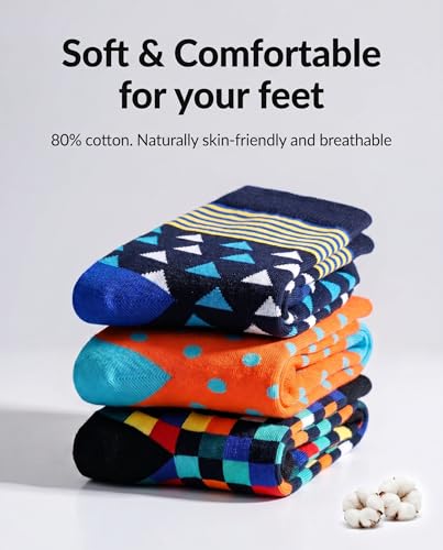 WeciBor Men's Combed Cotton Novelty Crew Socks Size 7-15 - color: Red/Yellow/Blue/Green/Multicolor Geometry-12m, size: 7-12