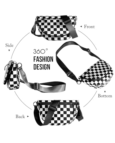 Crescent Bag for Women,Medium Nylon Crescent Bag Single Shoulder Bag - color: Crossbody bag- Black White Checkered