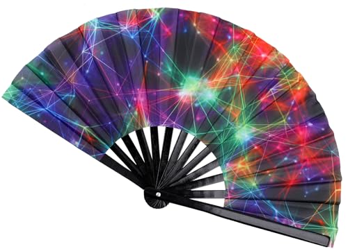 Bamboo Large Folding Fan, Rave Hand Fan Nylon-Cloth Kungfu Clack Folding Hand Fan for Dance, Concert, Party, Home Decoration(Type D) - color: Type D