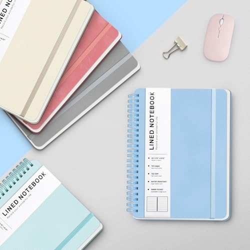Lined Spiral Notebook for Women, A5 College Ruled Leather Spiral Journals - color: Light Baby Blue, size: A5