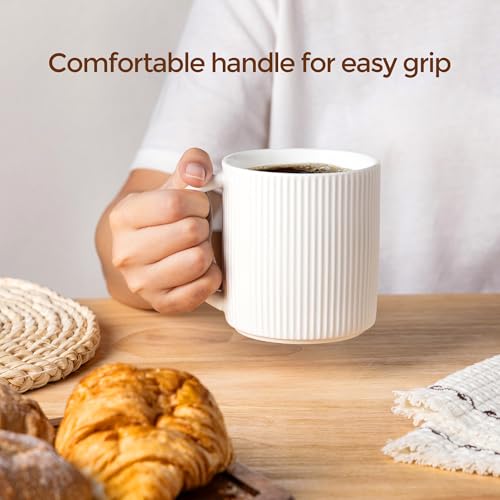 theterra Ceramic Coffee Mugs Set of 6, 14.2 oz Coffee Cups with Handle - color: Bright White, size: 14 OZ (Set of 6)