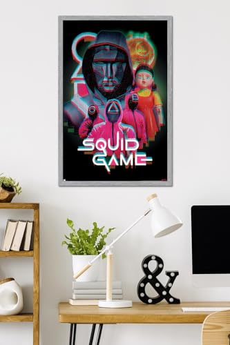 Trends International Netflix Squid Game: Season 2 - Group Glitch Wall Poster, 34L x 22.4W, Gray Framed Version - color: Gray Framed Version, size: 34"L x 22.4"W
