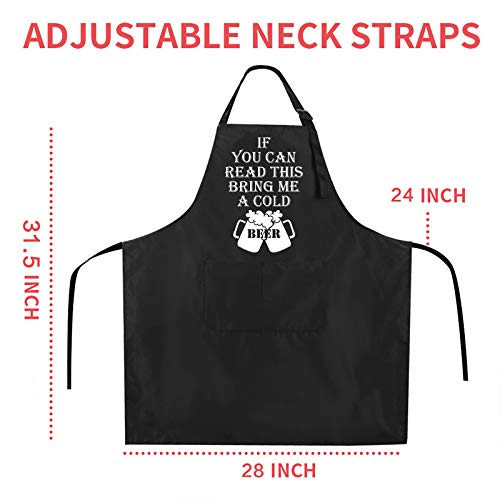 Rosoz Funny BBQ Black Chef Aprons for Men，if You Can Read This Adjustable Kitchen Cooking Aprons with Pocket Waterproof Oil Proof Father’s Day/Birthday - color: If You Can Read This