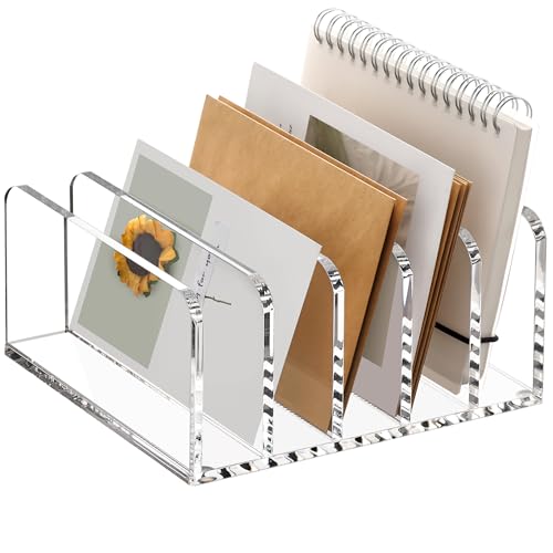 SANRUI 5 Slot Acrylic Mail Sorter Holder, Clear Letter File Desk Organizer - size: 5 Compartments Rectangle