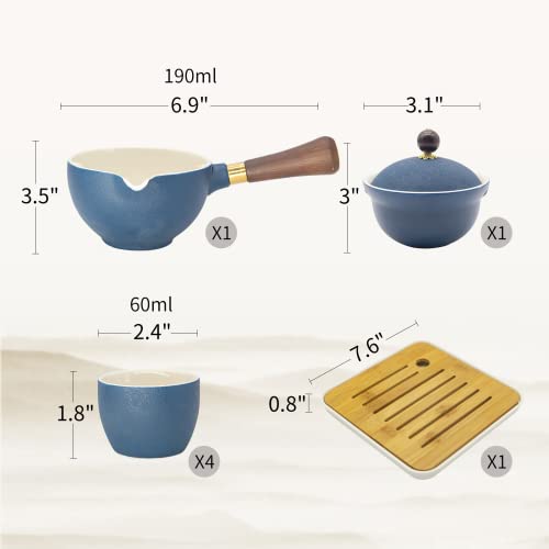 LURRIER Porcelain Chinese Gongfu Tea Set,Portable Teapot Set with 360 Rotation Tea maker and Infuser,Portable All in One Gift Bag for Travel,Home,Gifting,Outdoor and Office(Blue) - color: Blue