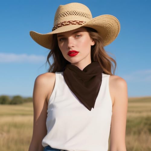 Pistha Chiffon Scarf Ribbon Neck Scarf Square Handkerchief 25.5 inch - color: Coffee