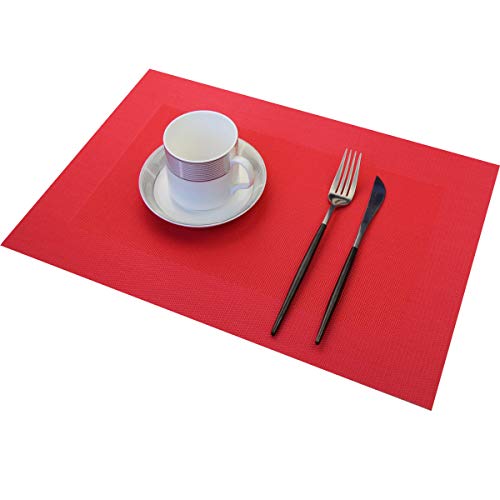 Vinyl Placemats Heat-Resistant Table Mats Washable Easy Clean Plastic Placemats for Dining Table Set of 4 (Red) - color: 01: Candy, size: 4 Placemats