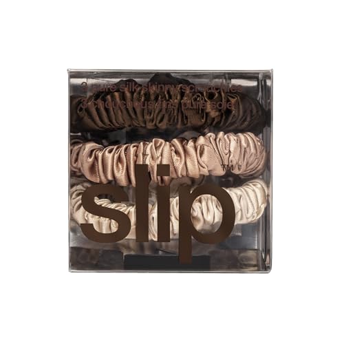 SLIP Silk Hair Ties, Basics Skinny Scrunchies, Set of 3 | Anti-Damage - color: Basic