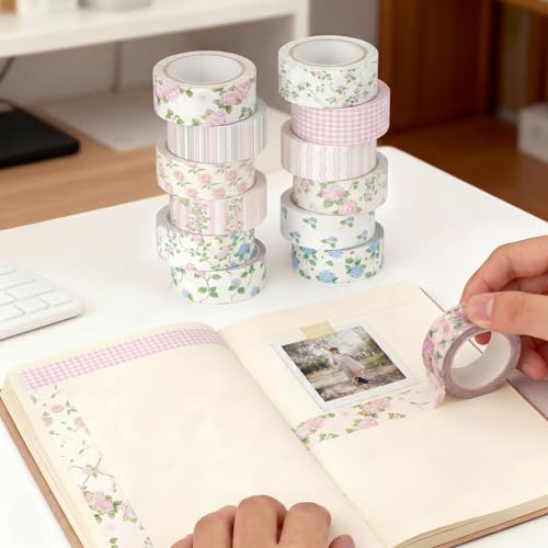 Gueevin 24 Rolls Floral Washi Tapes Set Scrapbook Supplies, Flowers - style: Flowers