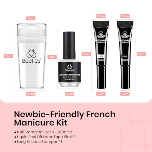 Beetles French Tip Tool: Stamp Gel Silicone Nail Stamp Kit - color: E - Black White-4