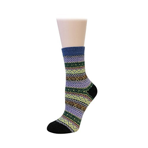 Bowbear Women’s 5-Pair Vintage Pattern Wool Socks - color: Diamond Pattern, size: 9-11