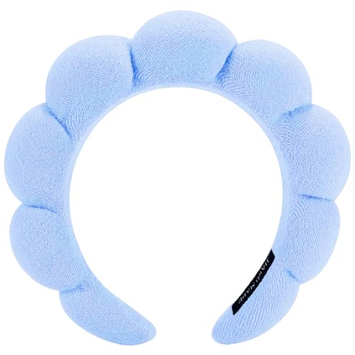 AOENJIE Spa Headbands for Washing Face or Makeup, Sponge Bubble Skincare Headbands, Puffy Terry Cloth Hairband for Women, Skin Care Makeup Headwear Hair Accessories for Girls(Blue) - color: Blue