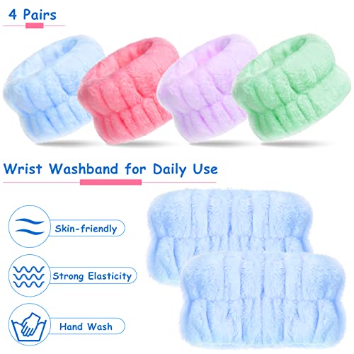 Chuangdi 4 Pairs Wrist Bands for Washing Face Microfiber,Pastel Colors - color: Pastel Colors