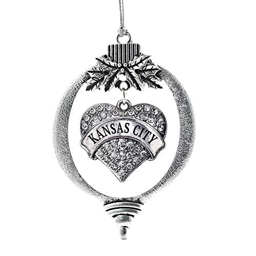 Inspired Silver - Kansas City - Silver Christmas Ornament - Pave Heart Charm Christmas Tree Ornament with Cubic Zirconia - Holiday Hanging Decoration - style: Kansas City