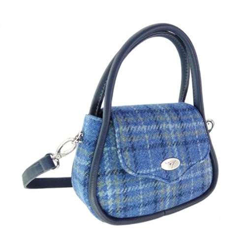 Glen Appin Harris Tweed 'Buchan' Round Mini Handbag - color: Light Blue Check