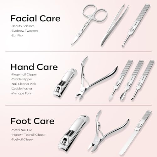 FAMILIFE Stainless Steel Manicure Set 11-in-1 Professional Nail Clipper Kit - color: Pink